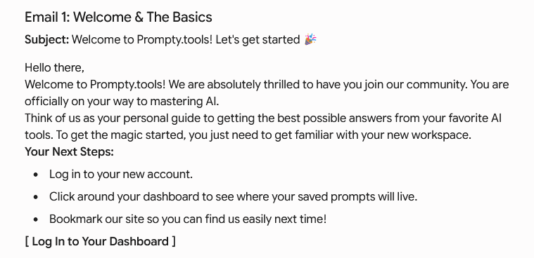 Example onboarding email output